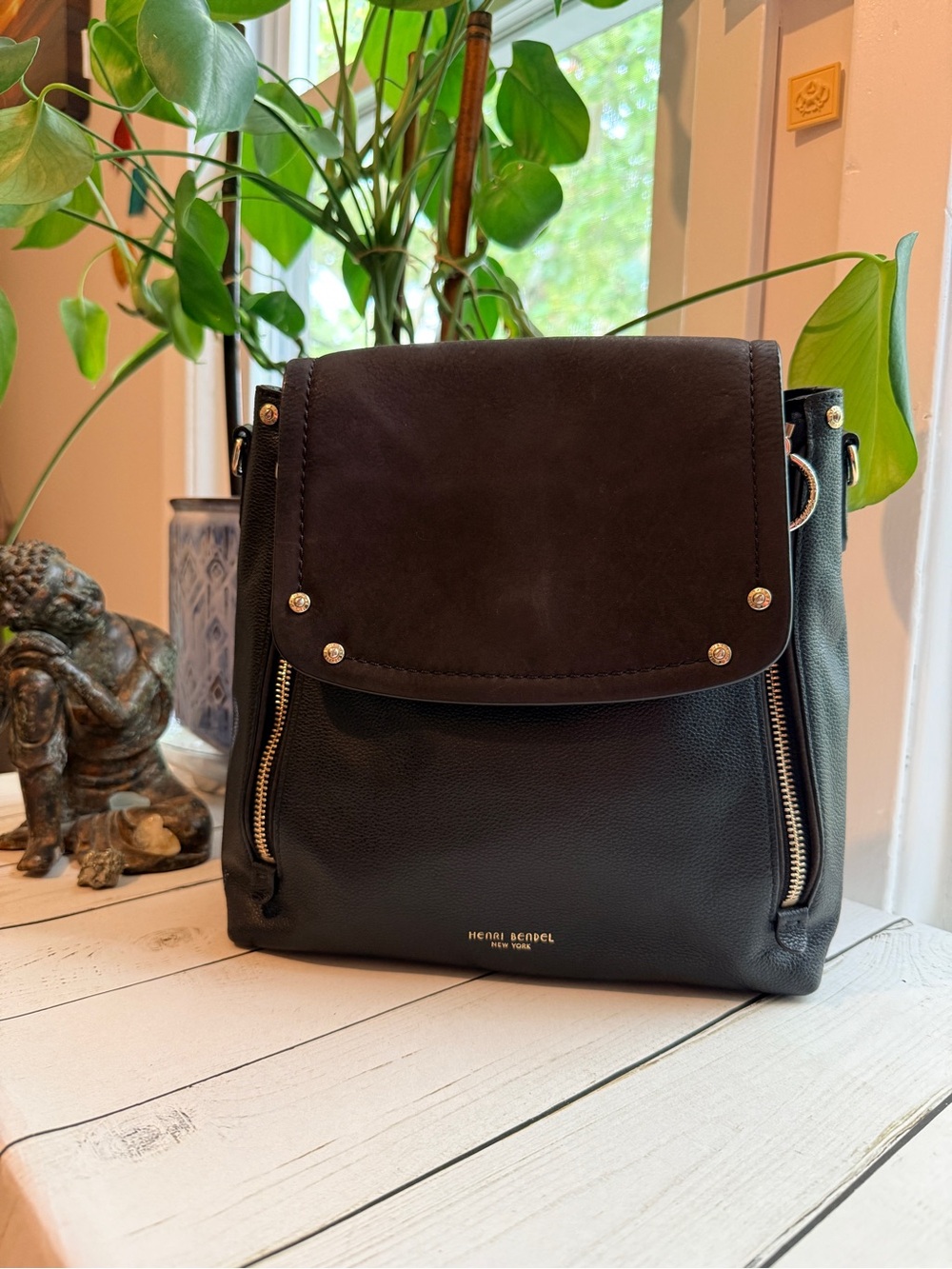 Henri Bendel | Lennox Convertible Backpack Bag in Black Leather & Suede